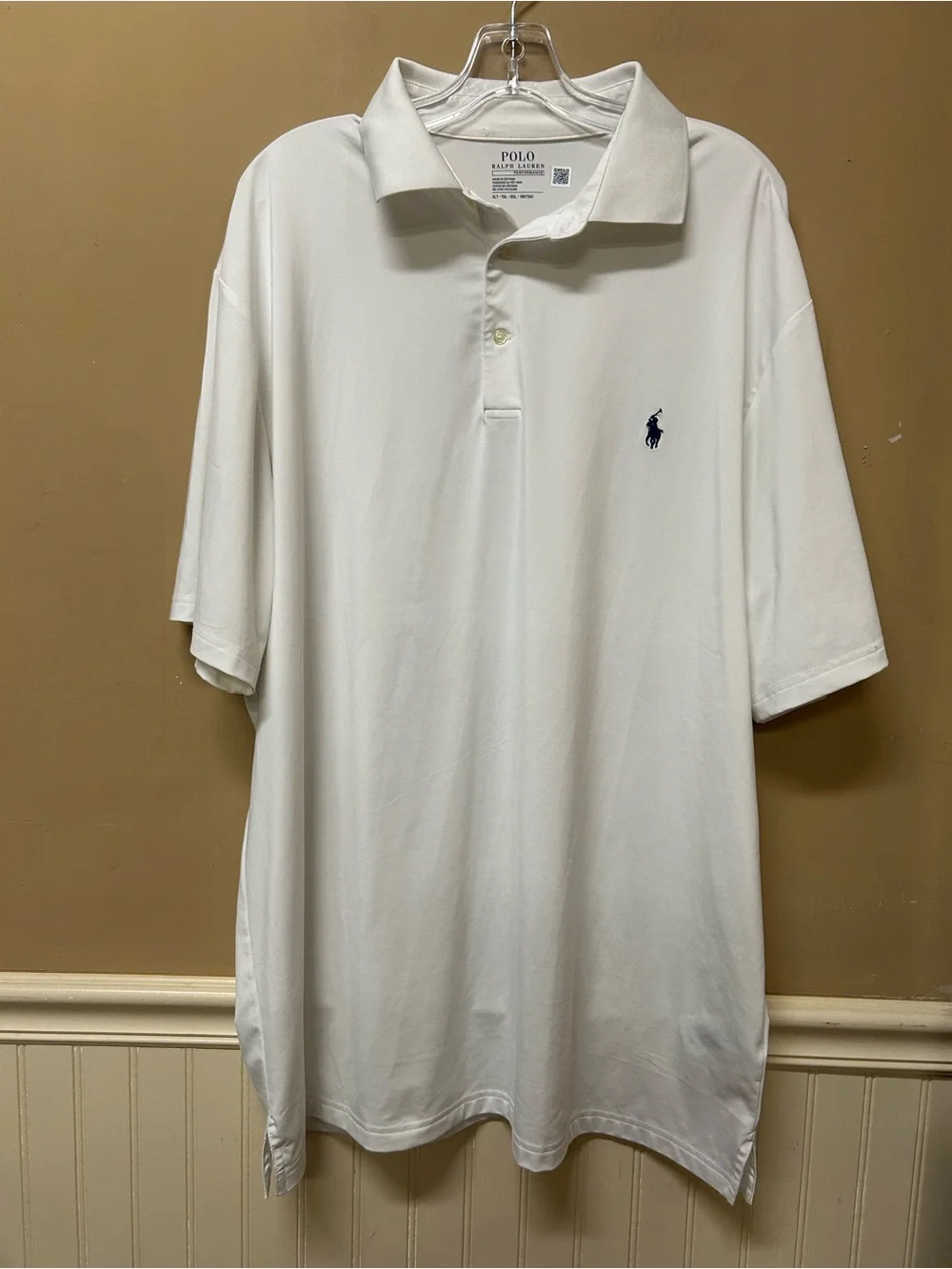Polo Ralph Lauren Mens X-Large Tall White Pony Logo Sport Performance Polo Shirt